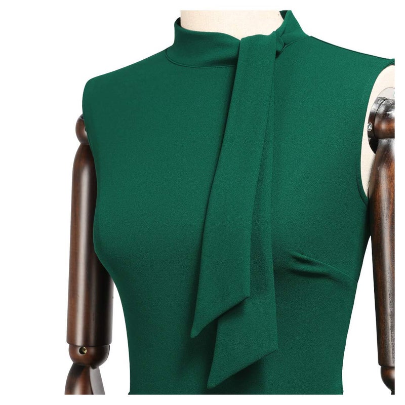 Miusol Women's Retro 1950s Style Half Collar Ruffle Cocktail Pencil Dress (Medium,Dark Green) - Image 5